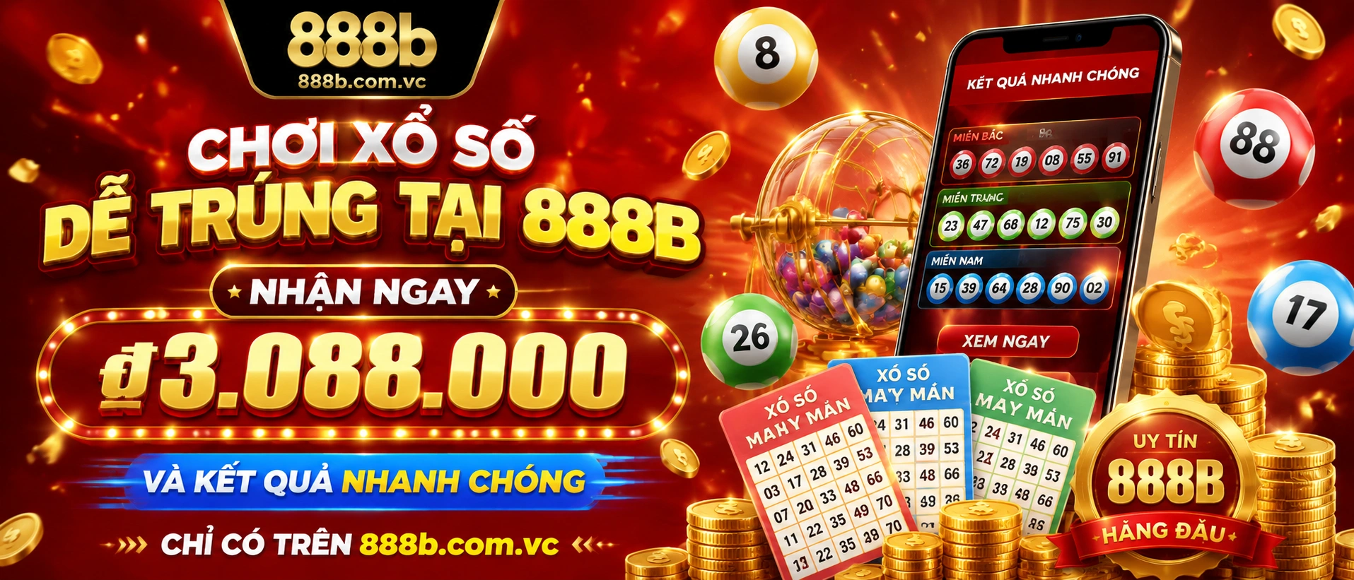 Hình ảnh minh họa khu vực xổ số miền Bắc, miền Nam và miền Trung trong giao diện điều hướng